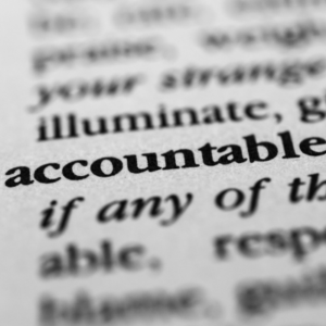 A dictionary with the word "accountable" in focus, and everything else out of focus.