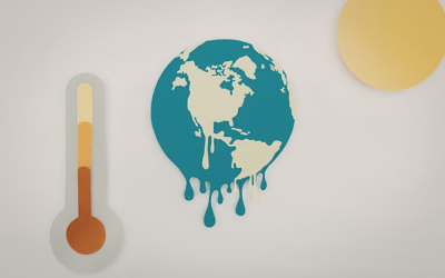 a thermometer, a dripping globe, and the sun