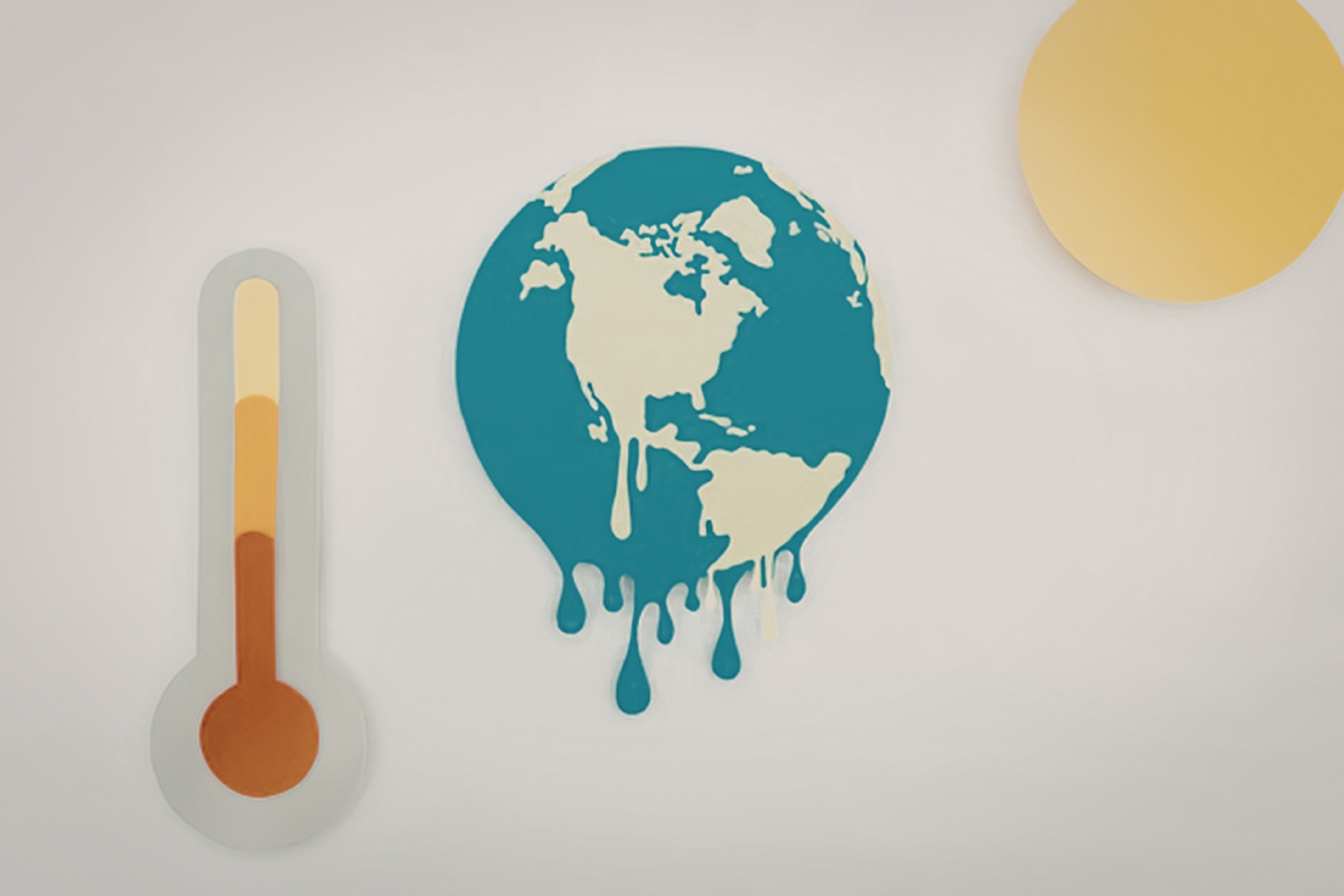 a thermometer, a dripping globe, and the sun