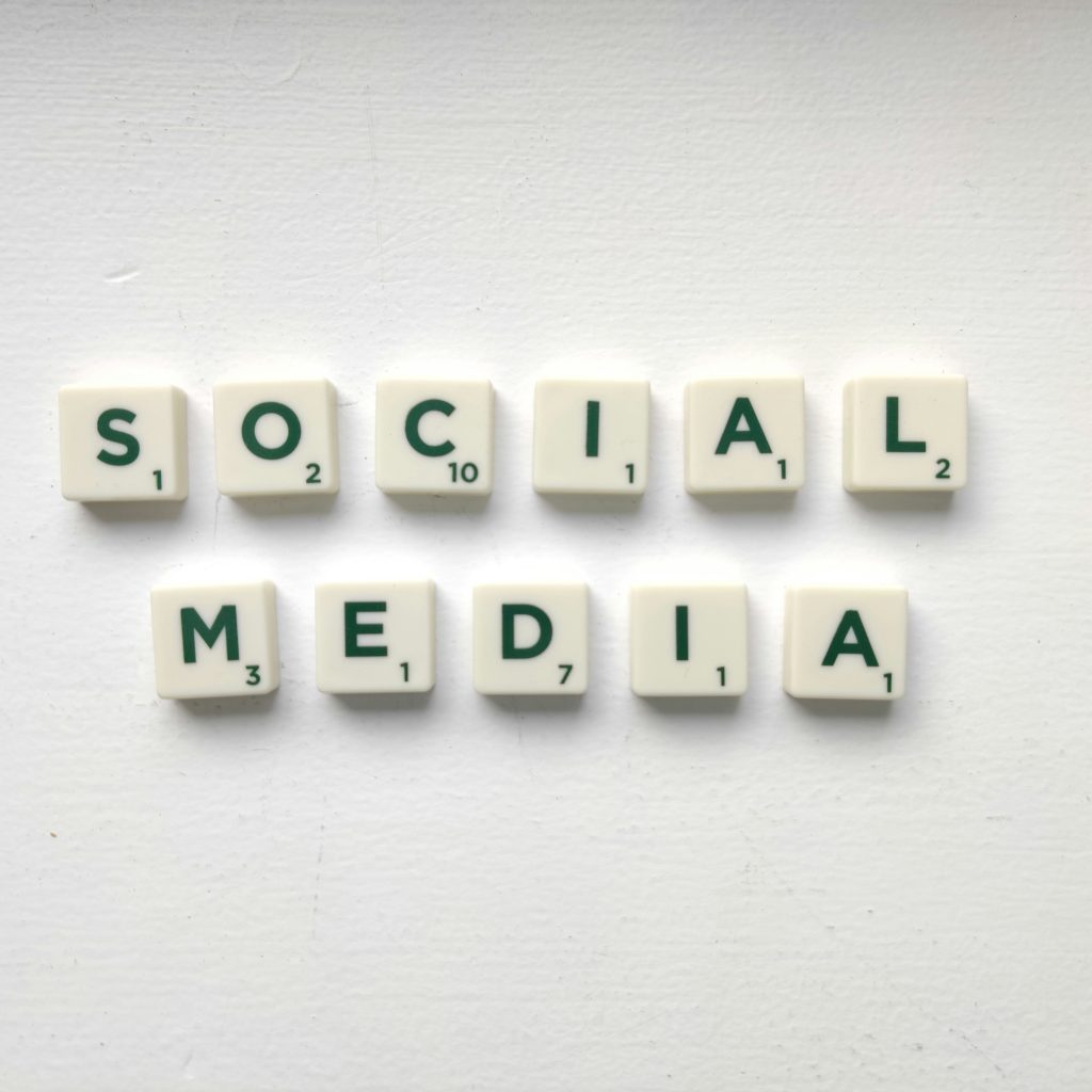 Social Media spelled out in scrabble tiles